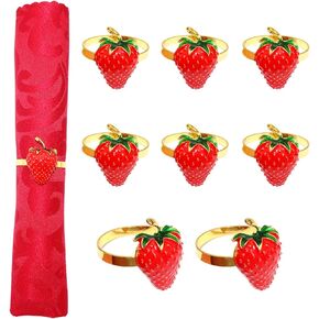 Davifina Strawberry Napkin Rings Set of 8 Gold Napkin Buckle for Dinning Table Decor Wedding Party Holiday Family Gathering Everyday Use Baby Shower(Red