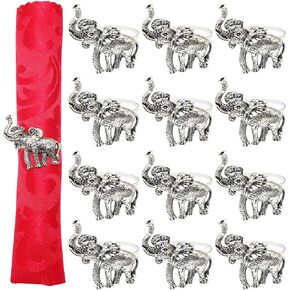 Davifina Elephant Napkin Rings Set of 12 Metal Animal Napkin Holder Dinning Table Setting for Wedding Party Christmas Dinner Delicate Serviette Buckles Decor (Antique Silver)