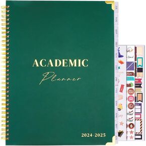 مخطط أكاديمي 2024-2025، يوليو 2024- يونيو 2025، 8.5 بوصة × 11 بوصة، مخطط يومي أسبوعي وشهري مع علامات تبويب شهرية، مخطط مدرسي للطلاب/المعلم، حلزوني، كبير - أخضر داكن in Kuwait