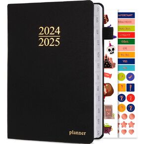 JUBTIC 2024-2025 Planner, 2024-2025 Weekly and Monthly Planner, Academic Planner with Monthly Tabs, from Jul 2024 - July 2025, Stickers Included, A5(5.8"×8.5"), Hardcover,(Black)