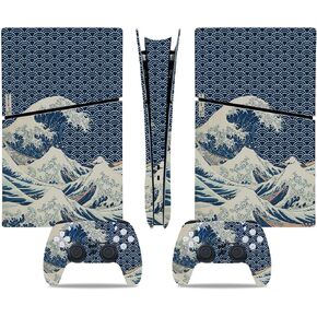 PS5 Slim Console Skin and Controller Skin Set | Painting The Great Wave of Kanagawa | Matte Finish Vinyl Wrap Sticker Full Decal Skins | Compatible with Sony Playstation 5 Slim Disc Edition