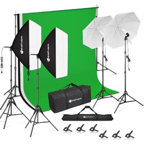 Yesker Photography Lighting Kit 8.5x10ft backdrop Support Equipment System Umbrella 5500k Light Bulb Softbox Continuous Lighting for Photo Shoot Studio Portrait Product and Video Recording Photography