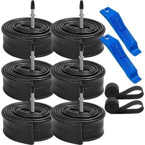 6-Pcs 700C Heavy Duty Road Bike Tubes 700 x 25C/28C/30C/32C/34C FV48mm Presta Valve 700C Tubes Plus 2 Rim Strips Compatible with 700 x 25C-34C Road Bike Tire Tubes