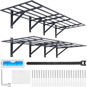 VEVOR Garage Shelving Wall Mounted, 2 x 4 ft Heavy Duty Garage Wall Shelves, 502 lbs Load Capacity Garage Storage Rack Floating Shelves, 2 Pack, Suitable for Shop, Shed, Garage Storage