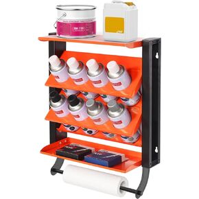 WALMANN Wall Mount Spray Can Holder with Paper Towel Holder Heavy Duty Metal Lube Paint Can Storage Rack for Shop, Bottle Holder for Garage, Holds Up to 100LBS