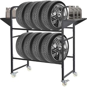 Tire Storage Rack 57" x 55.1" x 20", Rolling Tire Rack Adjustable, Tire Rack for Garage Black with 4 Casters for Garage Storage