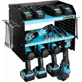 DURATECH Power Tool Organizer Wall Mount with Power Strip, Carbon Steel, Blue, 16.8in Width, 10.9in Depth, 14in Height