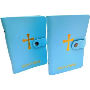 Holy Card Holder in Light Blue with 20 Sleeves Per Booklet for Standard Size Prayer Cards, Set of 2
