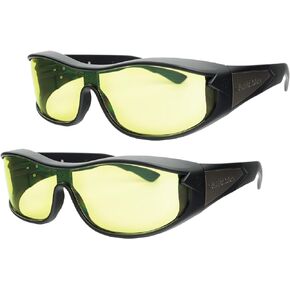 Night Vision Wraparounds Green Night Driving Glasses, As Seen On TV, Fits Over Your Prescription Eyeglasses and Reading, See Clearer, Anti-Glare, Reduces Glare from Headlights, Unisex