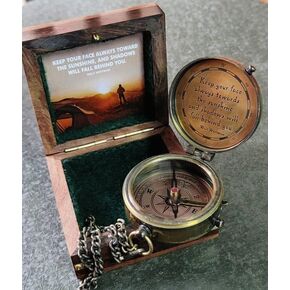 Keep Your Face Always Toward The Sunshine, and Shadows Will Fall Behind You Engraved Compass with ‎Wooden Box, Camping Compass, Graduation Day Gifts for Son, Love, Sister, Husband, Wife, Fiancé.