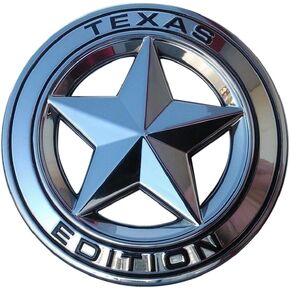 Muzzys Texas Edition Star CHROME and Black Round 3" Shield Emblem Universal Stick On FITS Tundra, Tacoma, F150, Silverado, Titan, Hood, Door, Tailgate, Grille, Fender, etc