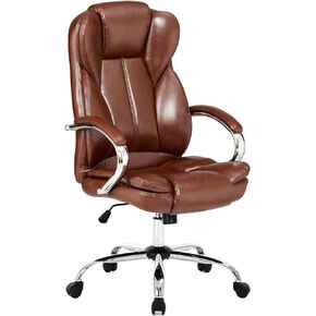 Ergonomic Office Chair Cheap Desk Chair PU Leather Computer Chair Executive Adjustable High Back PU Leather Task Rolling Swivel Chair with Lumbar Support for Women Men, White