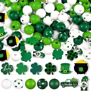 200 Pcs St. Patrick's Day Wood Beads Green Wooden Spacer Beads Farmhouse Polished Wood Round Charm St. Patrick's Day Wooden Craft for DIY Crafts Garland Home Party Decor Ornaments