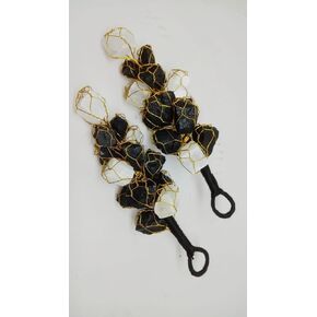 Set of 2 Natural Black Tourmaline & Selenite Rough Tumble Chunks Door Car Hanging for Good Luck Vaastu Correction Protection from Negative Energy & Evil Eyes