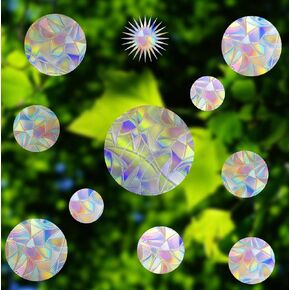 Circle Window Clings - Anti-Collision Window Decals to Save Birds from Window Collisions,Non Adhesive Window Clings, Rainbow Stickers,(18 PCS)