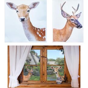 2 Pcs Funny Deer Wall Decal Sika Deer Window Stickers Cute Animal Wall Decals Realistic Peeking Deer Print Stickers Vinyl Sika Deer Sticker for Window Clings Living Room Kitchen Decoration(Deer)
