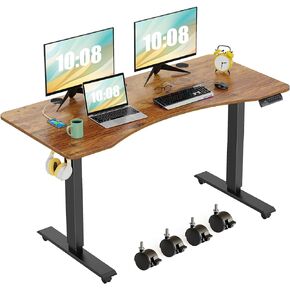 farexon Electric Standing Desk Adjustable Height, 48x24 Inches Computer Desk with Ergonomically Curved Desktop, Multifunctional Stand up Desk for Home/Office(Brown)