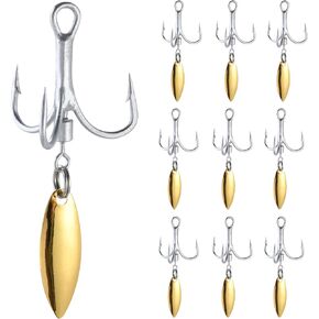 Goture Treble Hooks with Willow Blade Repalcement Bladed Spinner, 10Pcs Weighted Treble Hooks, Treble Hooks for Trout Bass Freshwater Saltwater Fishing Lures, Treble Fishing Hooks #4#6#8