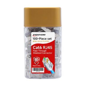 YIOVVOMCat 6 Pass Through RJ45 8P8C Connectors (Cat6 Connector / RJ45 Modular Plugs/Cat 6 Ends/Ethernet Plugs) UTP Network Connector for Solid Wire and Standard Cable, Transparent, 200 Pack