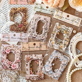 60Pcs Embossed Flower Lace Frame Scrapbook Paper,Hollowing Relief Flowers Vintage Paper Scrapbooking Paper Floral Window Frame Collage Paper Decorative Paper For Junk Journal Crafts Scrapbook Supplies