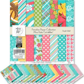 Pattern Paper Pack - Paradise – for Tropical Beach Vacation Hawaii Costa Rica - 16 Single-Sided 12"x12" Collection Includes 16 Patterns - Scrapbooking Card Making Crafting - by Miss Kate Cuttables