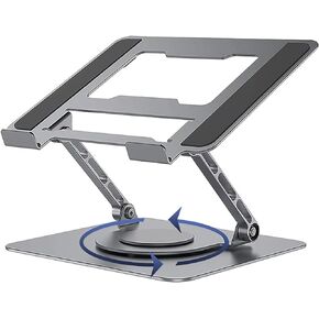 Laptop Stand Aluminum Computer Stand for Desk with 360° Rotating Base Adjustable Height and Angle Ergonomic Designe, Compatible with MacBook, Tablets and All Notebook 7-17" Silver