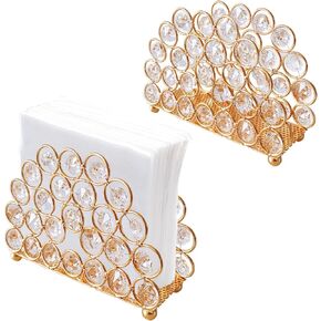 XB'ANG Napkin Holder for Table Set of 2, Crystal Beads Napkin Holders for Paper Napkins Modern Tissue Dispenser for Kitchen, Bathroom, Dining Table, Backyard, Picnic, Indoor & Outdoor Use (Gold)
