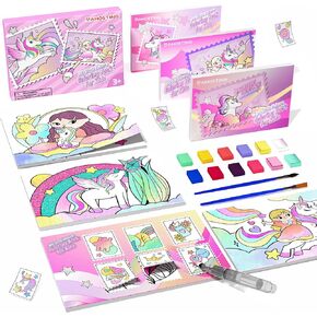 Paint with Water Coloring Books for Kids, 3PCS Watercolor Paint Books Sets, 32 Unicorn Pages Total, Arts and Crafts for Kids Ages 4-6-8-12 with 3 Paint Brushes and 3 Coloring Activity Books (unicorn)