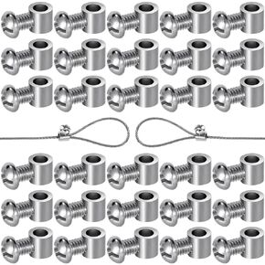 30pcs 3.5mm Single Hole Wire Rope Cable Clamp Clips with M4*0.3 Screw for Hanging Christmas Halloween Birthday String Light-Silver