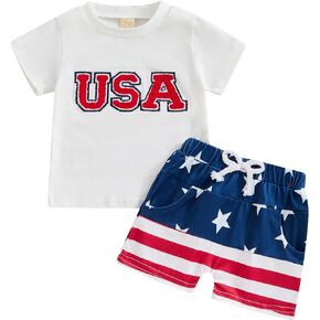 Ayalinggo 4th of July Baby Outfits Toddler Boy Girl USA American Embroidery Shirt Star Stripe Shorts Memorial Day Clothes