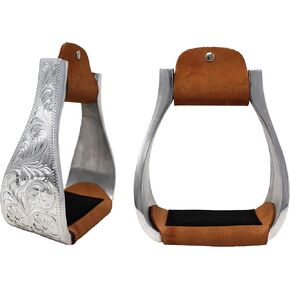 CHALLENGER Western Horse Tack Aluminum Engraved Rubber Grip Saddle Stirrups 5176