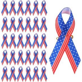 Totelux 30Pcs Memorial Day Ribbon Pins Star American Flag Safety Pin Patriotic 4th of July Pins Brooch for Adult Kids Veteran's Day Charity Fundraising Event Party Supplies Red White Blue