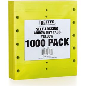 Better Office Products Self-Locking Arrow Key Tags, 1,000 Per Pack, 4.5" x 0.75", Plastic ID Key Tags, Precision Die Cut, (Blue)