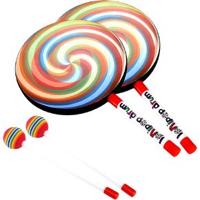 ZEAYEA 2 Pack 8 Inch Lollipop Drum, Lollipop Shape Hand Drum with Drumstick, Musical Educational Percussion Instrument for Party Holiday
