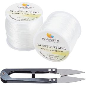 PH PandaHall 2 Rolls Clear Elastic Stretch Polyester Threads Beading String Cord 60m per Roll with Sewing Fishing Scissors Snips Beading Thread Cutter Embroidery Nippers