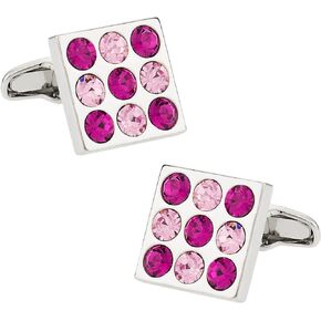 Austrian Crystal Pink Fuchsia Silver Cufflinks with Presentation Box