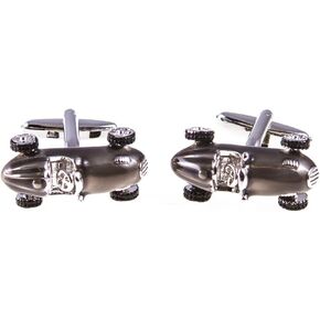 MRCUFF Vintage Retro Race Car Auto Racing Gunmetal Gray Cufflinks Pair in a Presentation Gift Box & Polishing Cloth