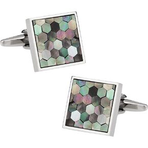 Silver-Tone Smokey Mother of Pearl Honeycomb Cuff Links with Jewelry Presentation Box Storage Travel Box Special Occasions Handmade Cufflinks & Shirt Accessories Business Partnerships