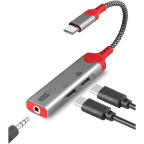 Gaming 3-in-1 Headphone and Charger Data Adapter USB C to 3.5mm HiFi Audio + USB-C Data + Charger with Indicator Light (3in1)