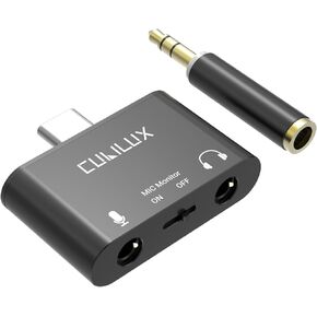Cubilux USB C to Microphone Adapter (Support Real-Time MIC Monitor), Type C to 3.5mm TRS/TRRS Headphone MIC Splitter for iPhone 15, iPad 10 iPad Pro iPad Air 5/4, MacBook Samsung, Pixel, Android Phone