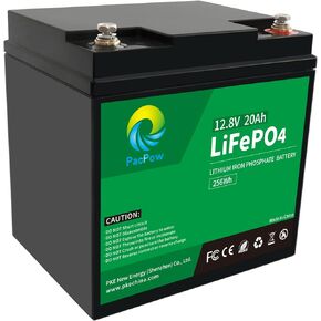 بطارية ليثيوم فوسفات الحديد LiFePO4 بقدرة 12 فولت 20 أمبير في الساعة من PacPow مع BMS مدمج لمكتشف الأسماك وراديو لحم الخنزير والسكوتر ومحرك التصيد والضوء وسيارة الأطفال (السعة الفعلية 24 أمبير في الساعة والطاقة الفعلية 307.2 وات في الساعة) in Kuwait