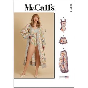 McCall's Easy to Sew Misses' Bodysuit, Robe, Shorts and Pants Sewing Pattern Kit, Design Code M8411, Sizes 4-6-8-10-12