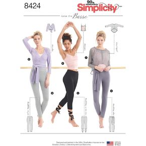 Simplicity US8424A Women's Leggings, Wrap, Tank, Pullover Top Sewing Patterns, Sizes XXS-XXL