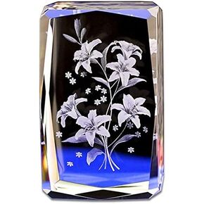 Crystal Glass Cube Eagle Model Paperweight 3D Laser Engraving Figurines Feng Shui Souvenirs Crafts (Lily Flower)