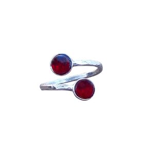 Recycled Vintage 1940's Red Beer Bottle Hammered Sterling Silver Adjustable Bypass Ring