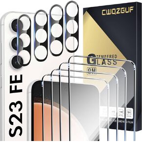 Galaxy S23 FE Screen Protector [4+4 Pack] Camera Lens Protector, Fingerprint Unlock Support, HD Tempered Glass, Touch Sensitive, Anti Scratch, for Samsung S23 FE 5G Glass Screen Protector