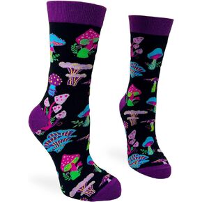 Fabdaz Trippy Mushrooms Novelty Crew Socks for Women