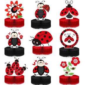 9 Pieces Ladybug Party Decorations Supplies Ladybug Table Decorations Honeycomb Centerpieces Birthday Party Cake Decorations Creative Fancy Ball Table Topper Ladybug Paper for Kid Baby Shower Supply
