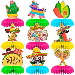 9 Pieces Flamingo Honeycomb Centerpieces Table Decor, Hawaii Tropical Aloha Hello Summer Pattern Table Topper Ornaments Signs Birthday Party Decorations