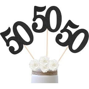 10-Pack Double Sided Glitter 50th Birthday Centerpiece Anniversary Centerpiece Sticks, Number 50 Table Topper Cake Topper for 50th Birthday Anniversary Table Party Decorations (Double Dided black)
